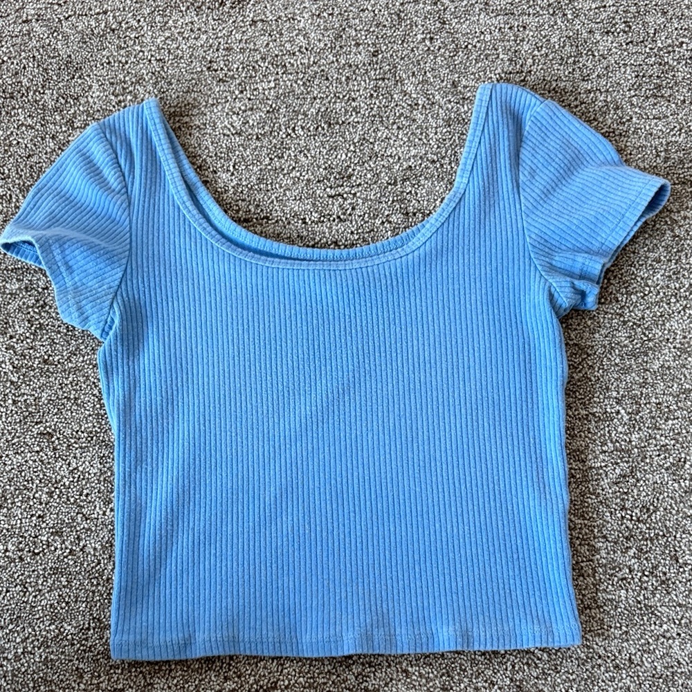 Women’s Scoop Neck Ribbed Crop Top - Light Blue